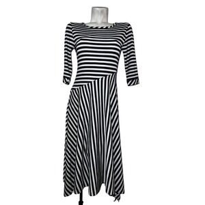 Soft Surroundings Navy White Striped Ribbed Vivianna Asymmetric Dress Size XS